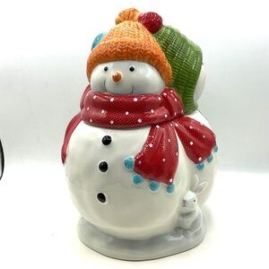 St. Nicolas Square SNOWMAN Cookie Jar and 3 Serving Dishes